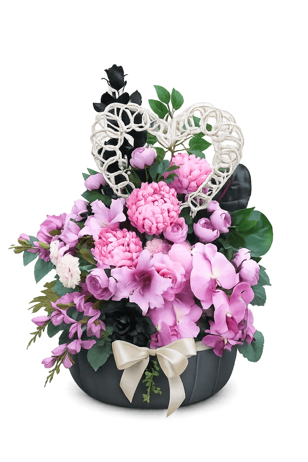 Stroik 10 – romantyczny stroik z sercem w różowej tonacji – Kwiaciarnia Iga Hrubieszów