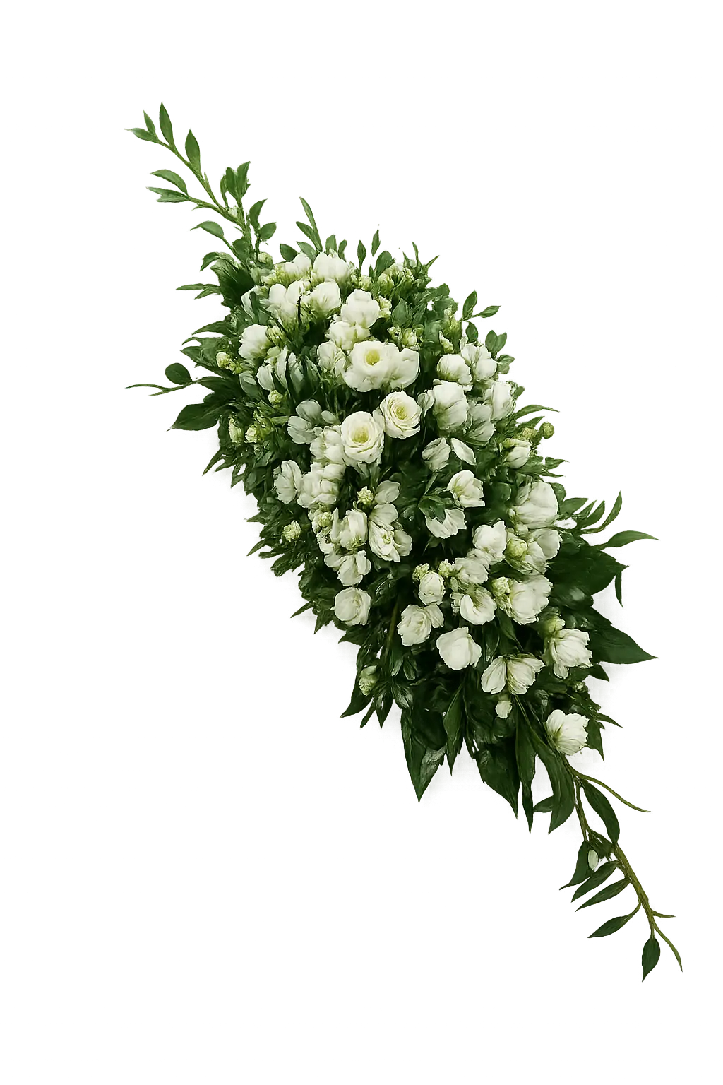 Delikatny biały wieniec pogrzebowy z naturalną zielenią