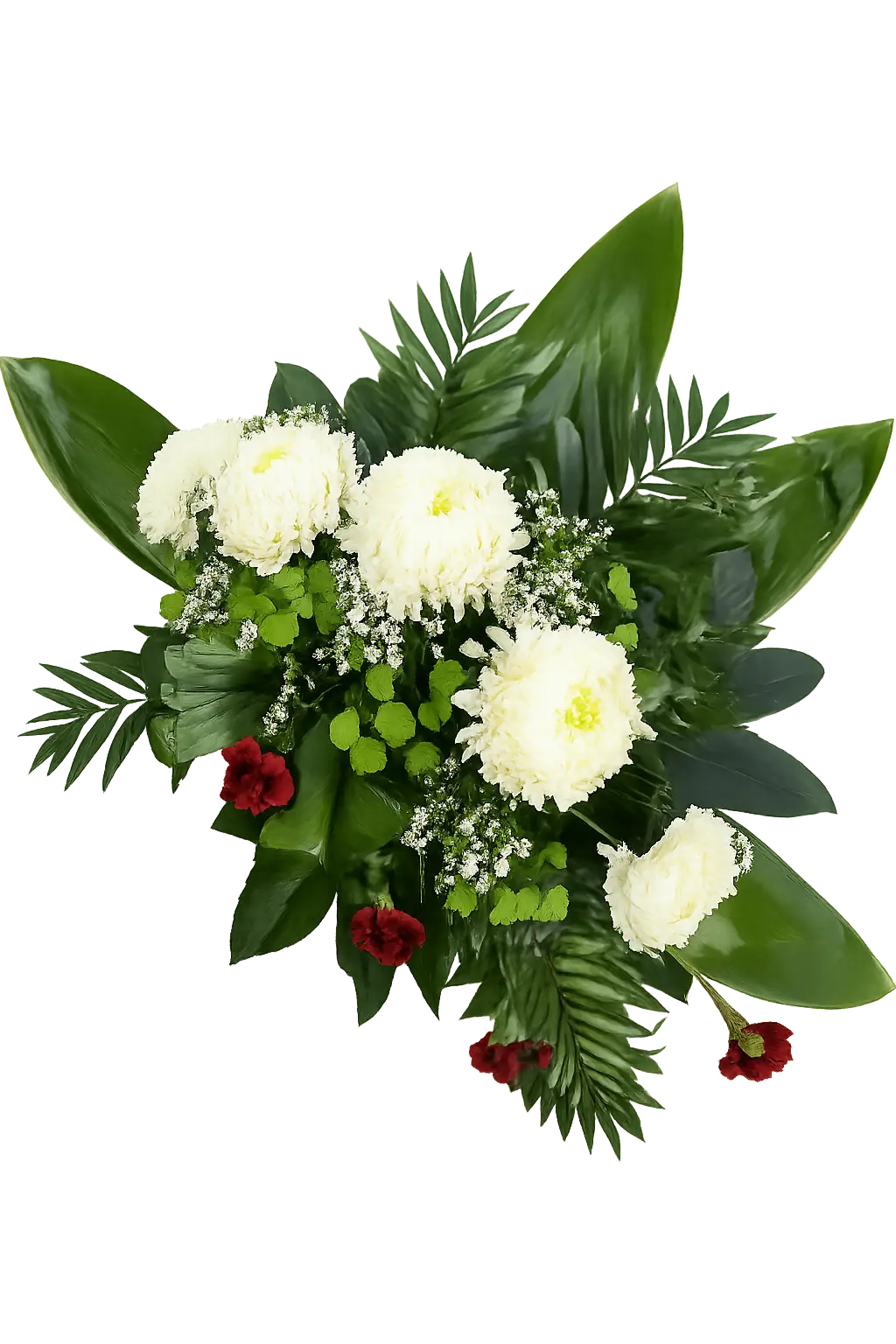 Wieniec 46 – Klasyczna kompozycja pogrzebowa z białych chryzantem i zieleni