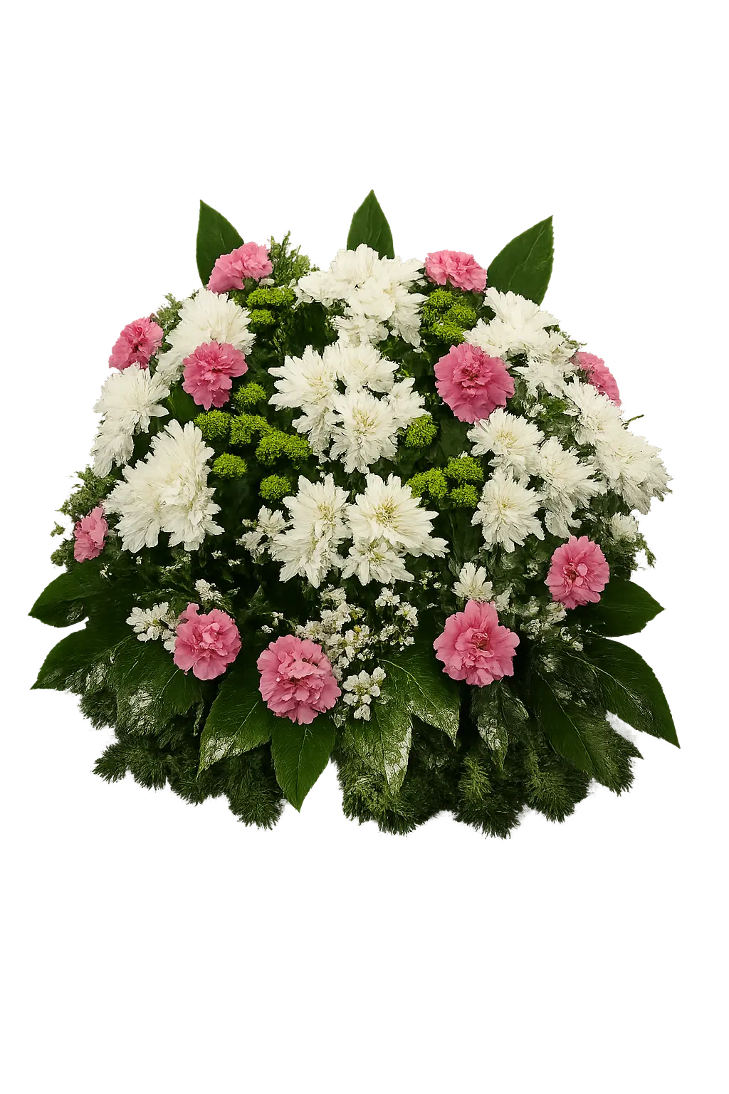 Wieniec 42 – Klasyczny wieniec pogrzebowy w bieli z delikatnym różem