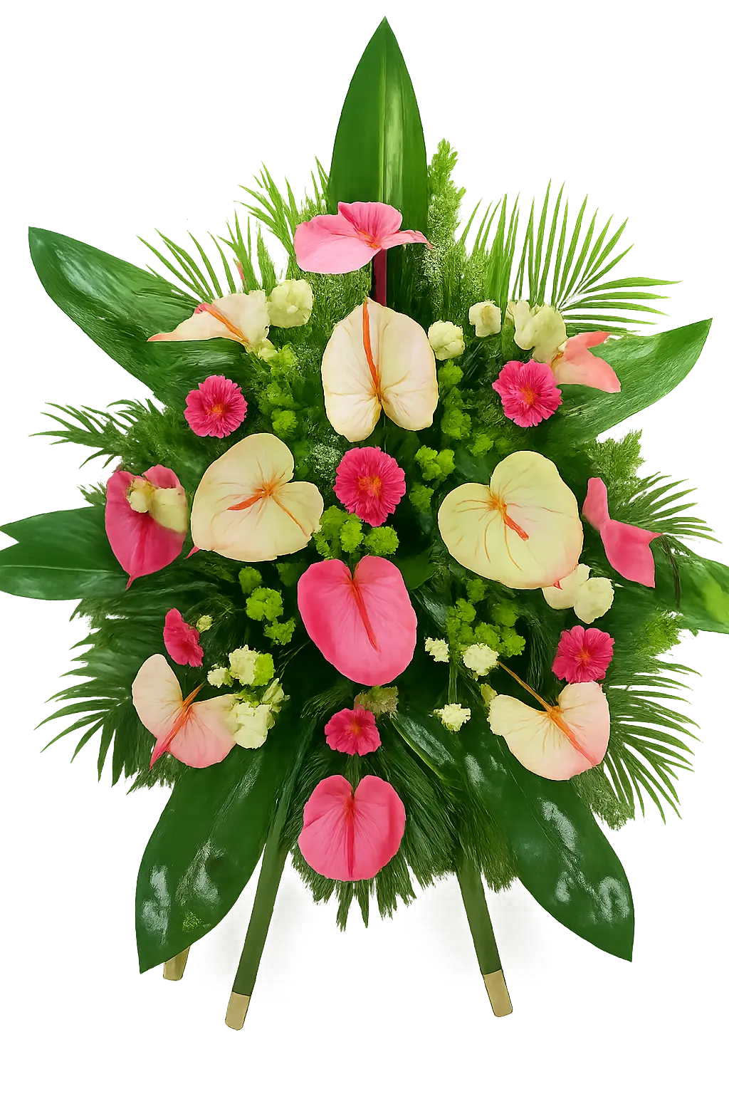 Delikatny wieniec pogrzebowy z anturium w odcieniach kremu i różu